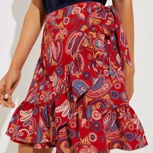 NEW Ann Taylor Loft Paisley Wrap Ruffle Skirt Zesty Red Size 18